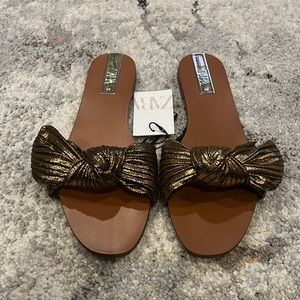 Zara sandal with metallic gold bow